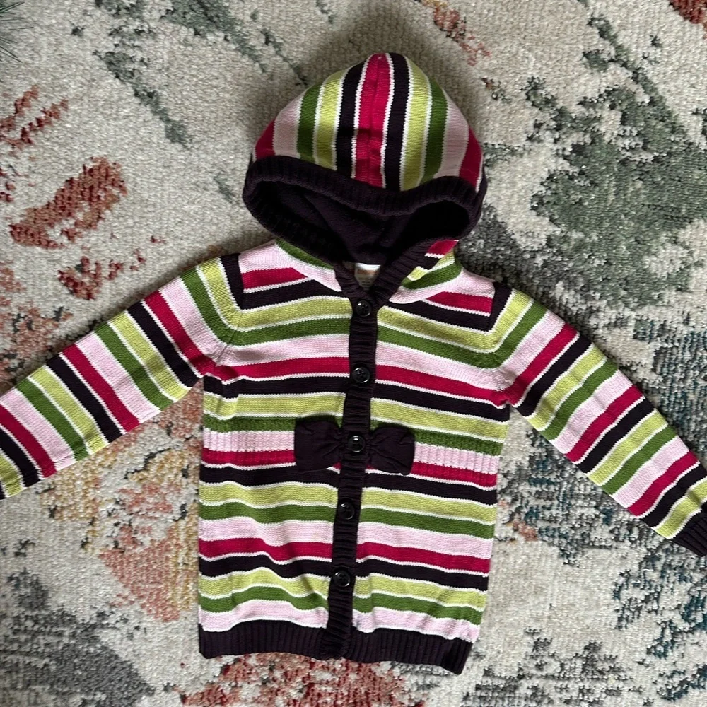 Y2K Gymboree 100% Cotton Knit Hooded Striped Sweater Size xs 3/4 Girl